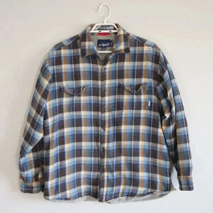 Billabong Plaid Men's Medium Blue Fleece Long Sleeve Button Down Collared Jacket